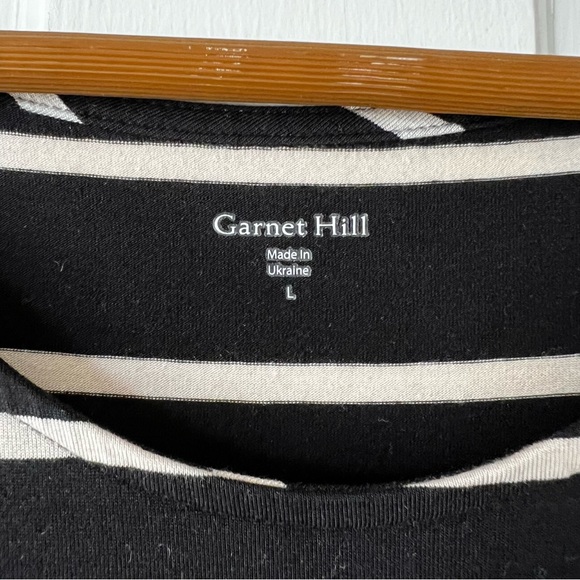 GARNET HILL Black Cream Striped Dress with Waist Tie, Large - Picture 3 of 8